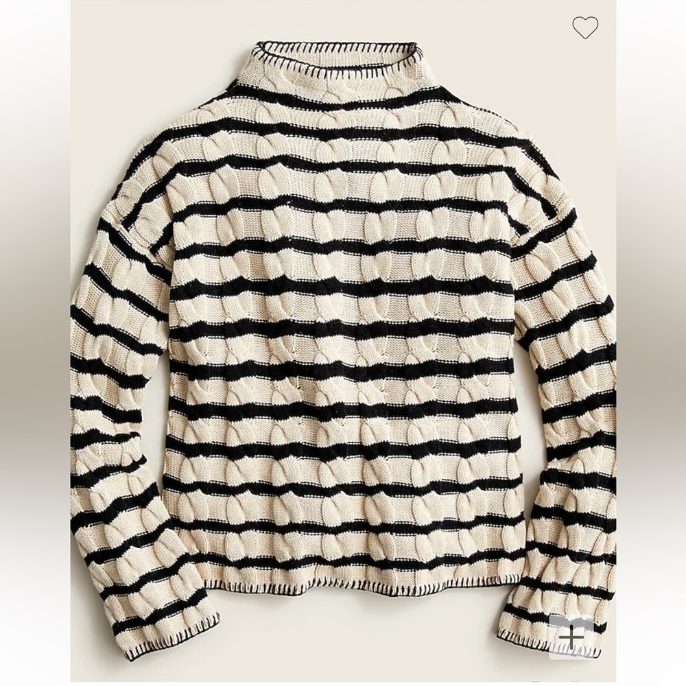 J. Crew Cotton Cashmere Cable Knit Mockneck Sweater in Stripe Size M